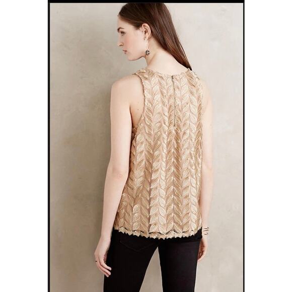 Anthropologie Sunday in Brooklyn Gold Leaf Pattern Sleeveless Top Small - Picture 2 of 16